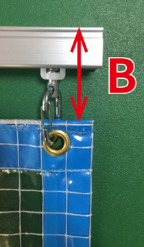 Bサイズはレール上部からカーテンまでの距離です。レールと取り付けるランナーなどによってサイズが変わります。